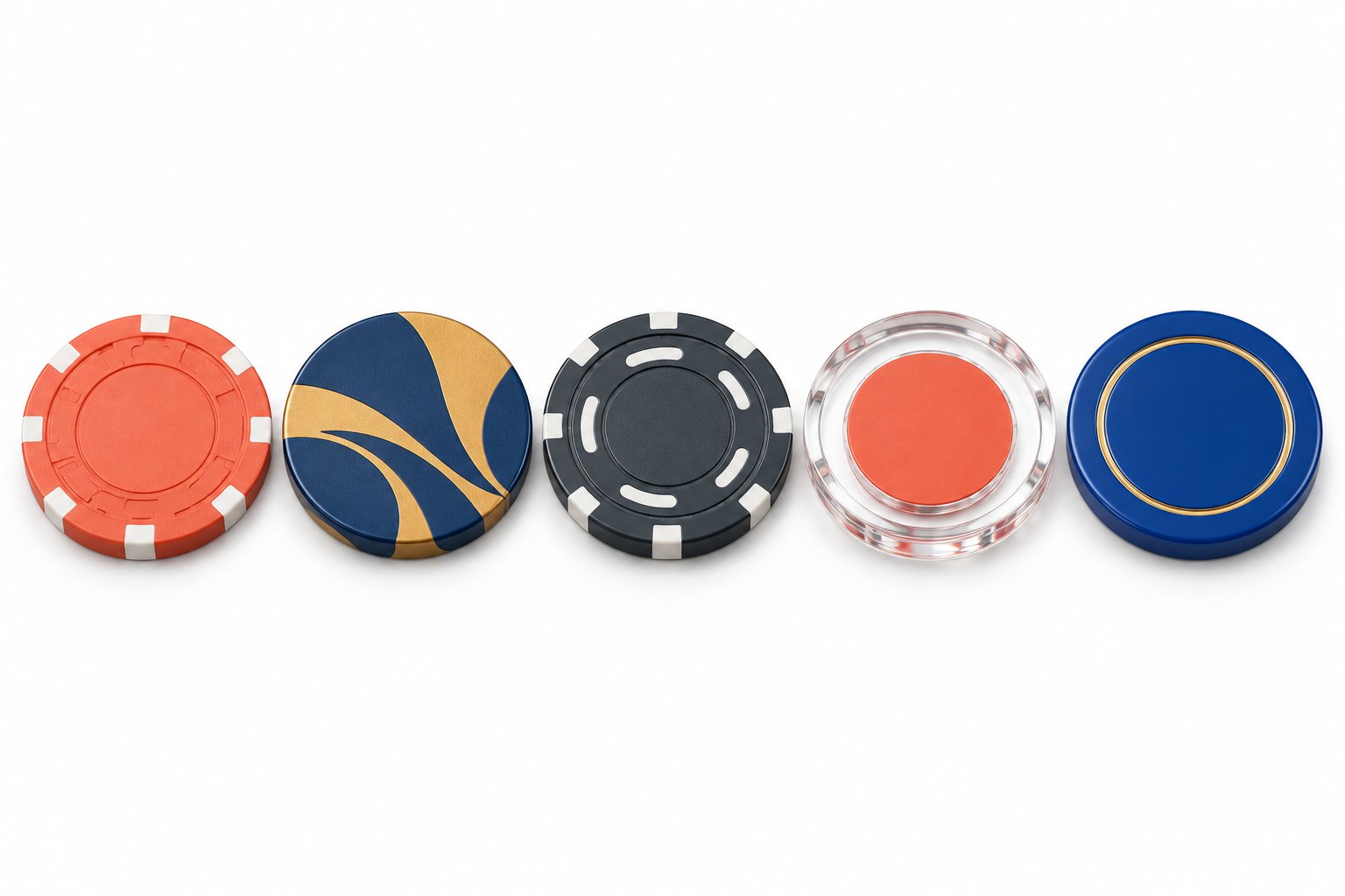 Five chip materials side by side